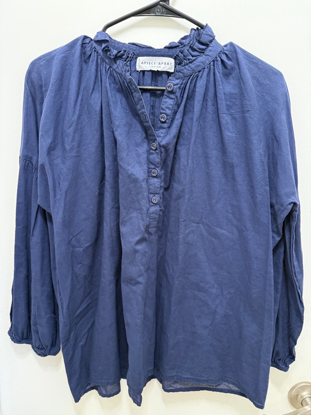 Apiece Apart Navy Blue Cotton Blouse